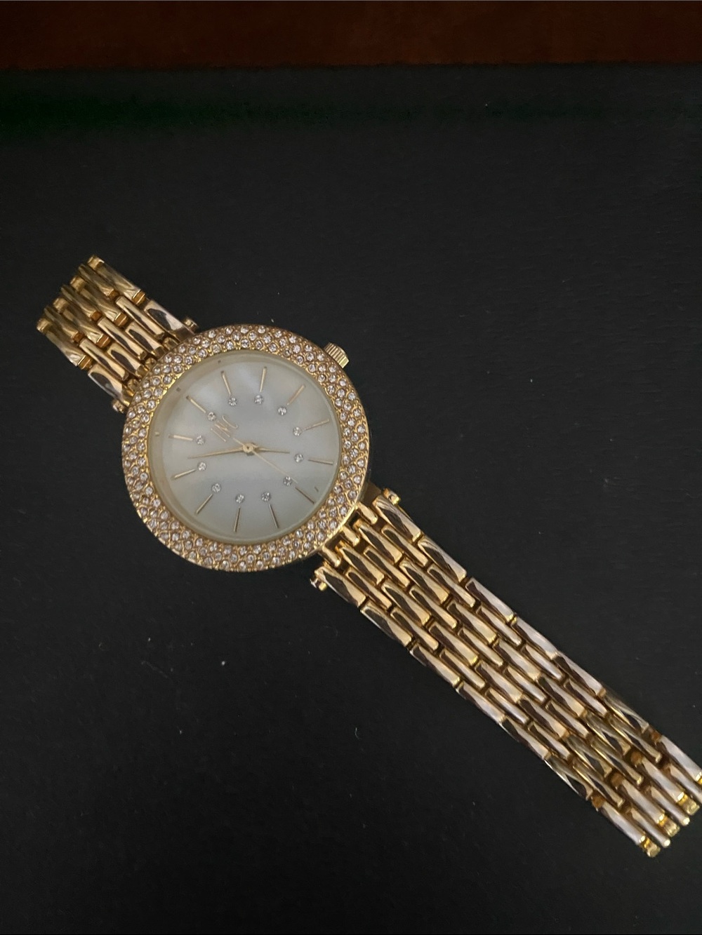INC International Concepts Gold-Tone Crystal Bracelet Watch with White Dial